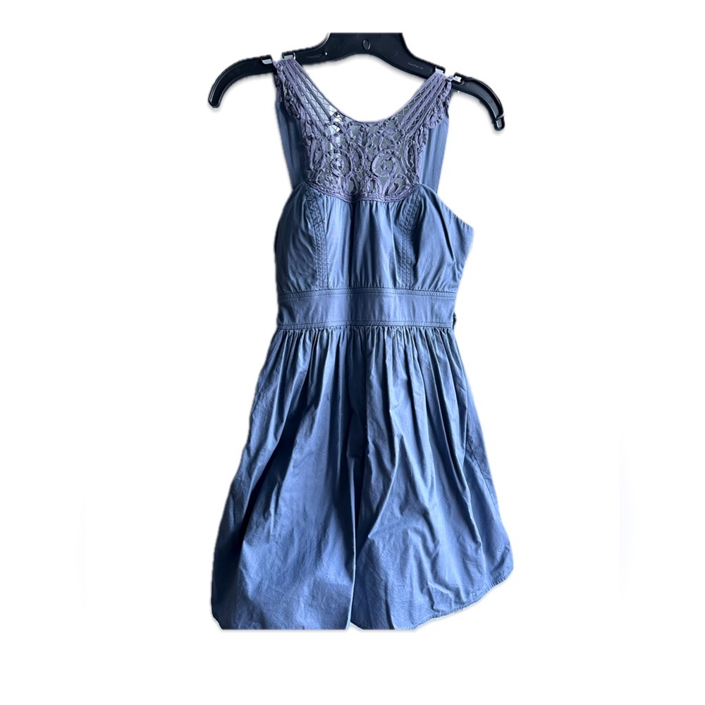 Blue Lace Cocktail Cotton Dress with Pockets